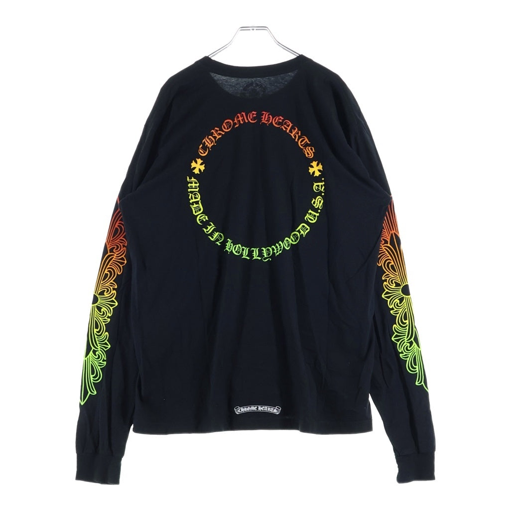 CHROME HEARTS(クロムハーツ) グラデーションロゴプリント ハリウッド限定 袖フローラル ホースシュー 長袖Tシャツカットソー ブラック