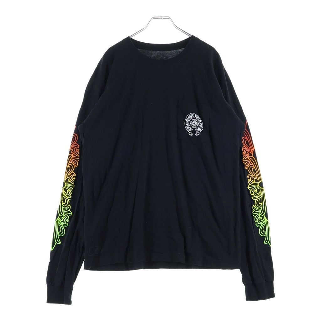 CHROME HEARTS(クロムハーツ) グラデーションロゴプリント ハリウッド限定 袖フローラル ホースシュー 長袖Tシャツカットソー ブラック