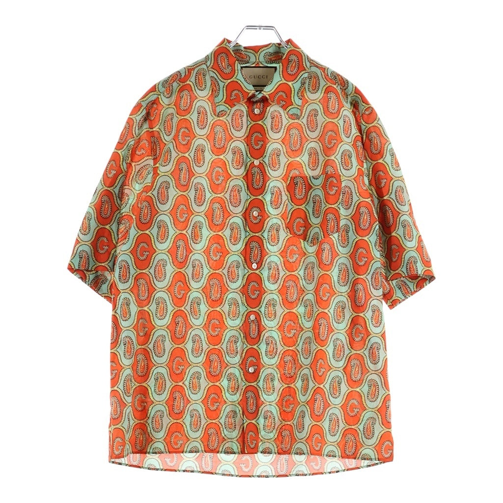 GUCCI(グッチ) 21AW ペイズリーリネン総柄シャツ 半袖シャツ オレンジ 653979 ZAGQ1