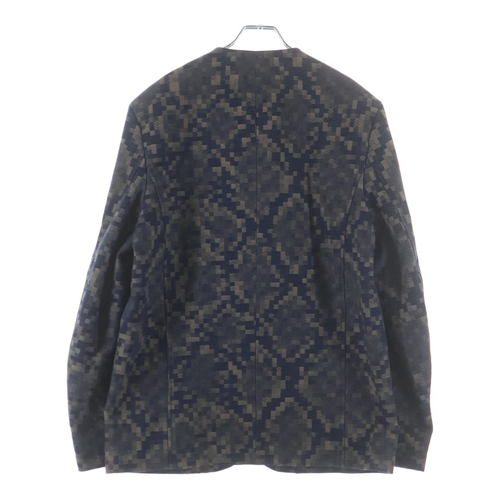 LOUIS VUITTON(ルイヴィトン) 25SS ロゴ刺繍 ダミエ ノーカラーコットンジャケット ブルー/ブラウン RM251M SCR HSA64E