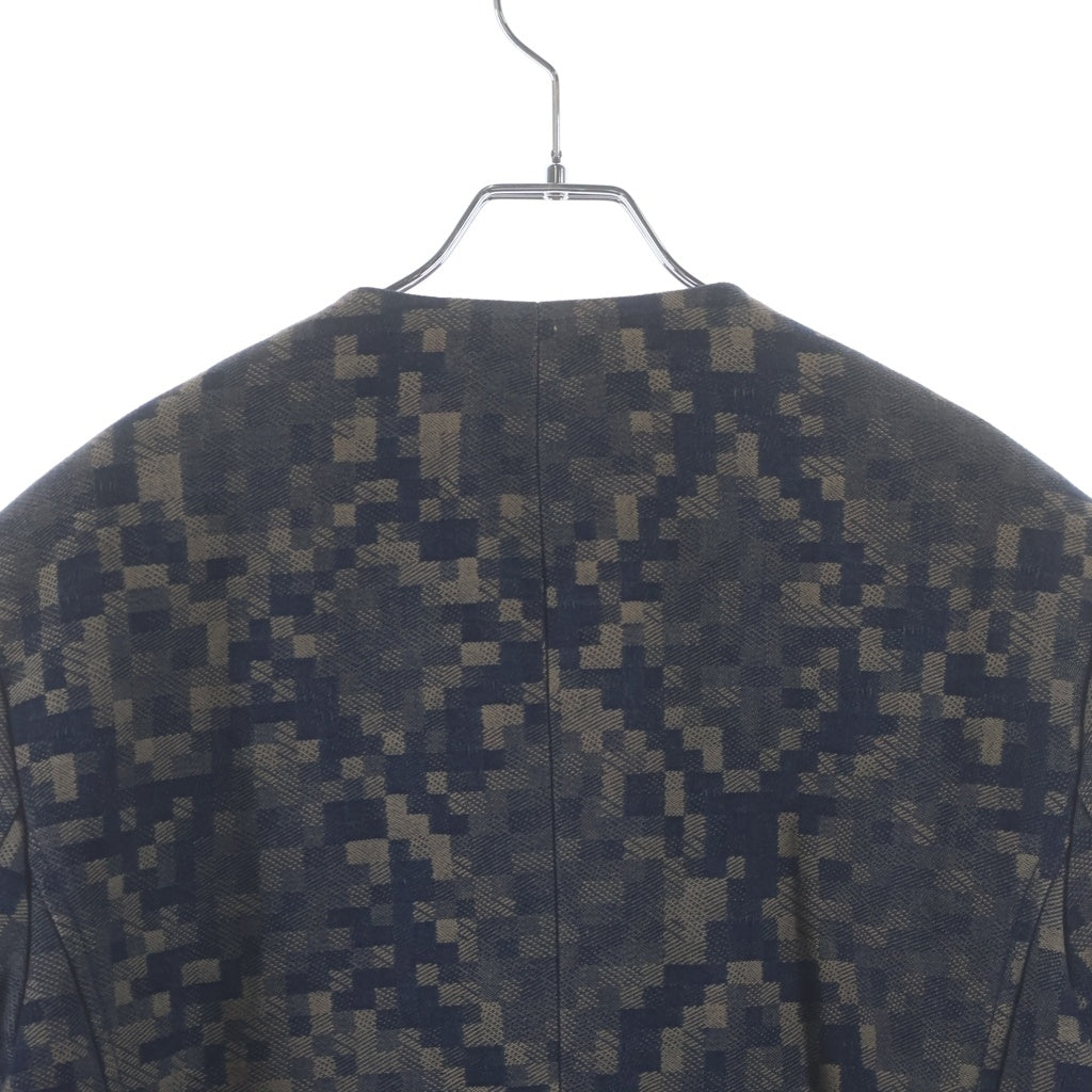 LOUIS VUITTON(ルイヴィトン) 25SS ロゴ刺繍 ダミエ ノーカラーコットンジャケット ブルー/ブラウン RM251M SCR HSA64E
