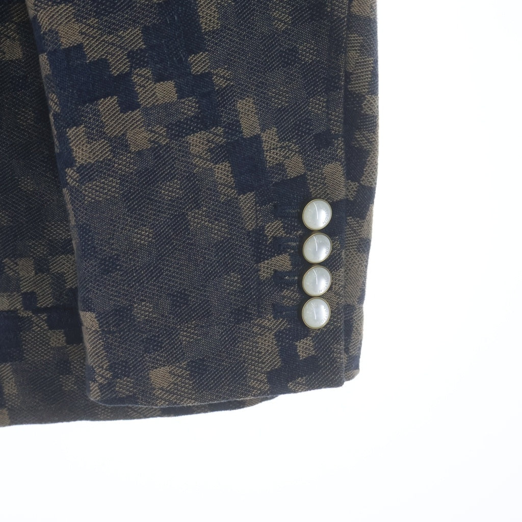 LOUIS VUITTON ルイヴィトン 25SS ロゴ刺繍 ダミエ ノーカラーコットンジャケット ブルー/ブラウン RM251M SCR HSA64E LOUIS VUITTON(ルイヴィトン) 25SS ロゴ刺繍 ダミエ ノーカラー