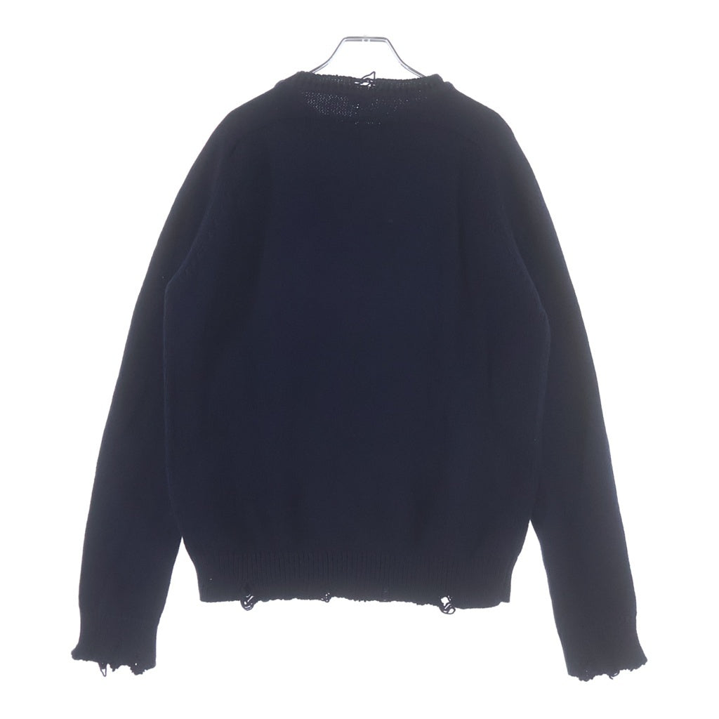 SAINT LAURENT PARIS(サンローランパリ) 19AW デストロイ加工 クラッシュニットセーター ネイビー 604798 YAL02