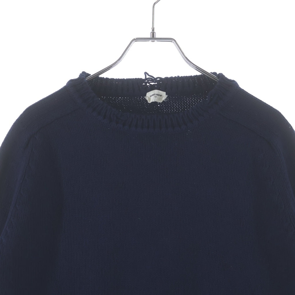 SAINT LAURENT PARIS(サンローランパリ) 19AW デストロイ加工 クラッシュニットセーター ネイビー 604798 YAL02