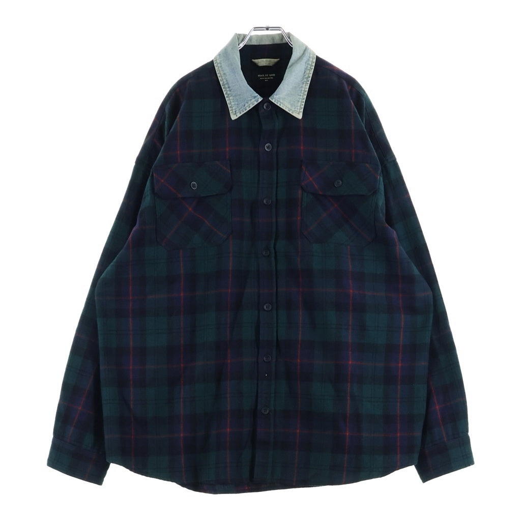FEAR OF GOD(フィアオブゴッド) FIFTH COLLECTION フィフスコレクション 襟デニム チェックシャツ グリーン