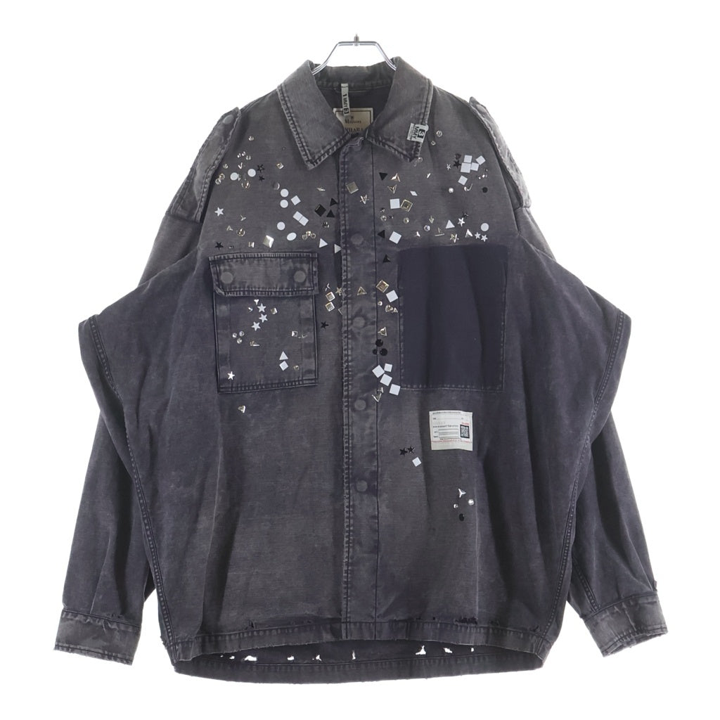 MAISON MIHARAYASUHIRO(メゾンミハラヤスヒロ) 25AW EMBELLISHED MILITARY SHIRTS ラインストーン ミリタリーシャツ 長袖シャツ グレー A15SH087