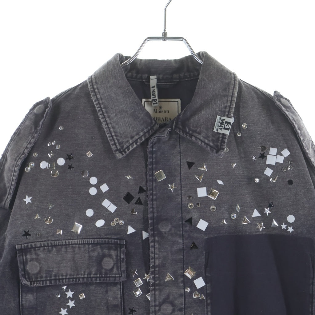 MAISON MIHARAYASUHIRO(メゾンミハラヤスヒロ) 25AW EMBELLISHED MILITARY SHIRTS ラインストーン ミリタリーシャツ 長袖シャツ グレー A15SH087
