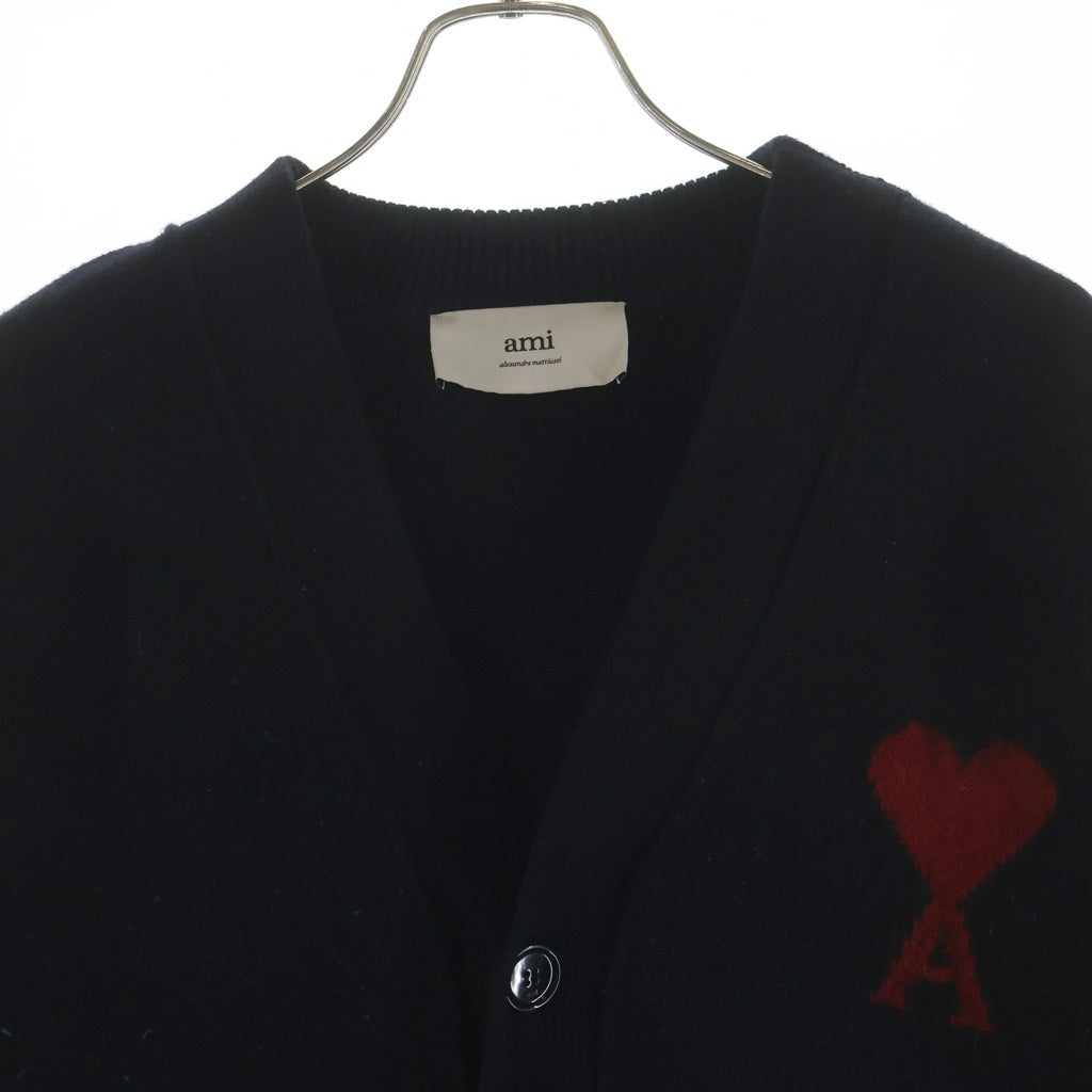AMI Alexandre Mattiussi(アミアレクサンドルマテュッシ) Knit Cardigan ハートロゴ刺繍 ニットカーディガン ブラック レディース UKC367.018