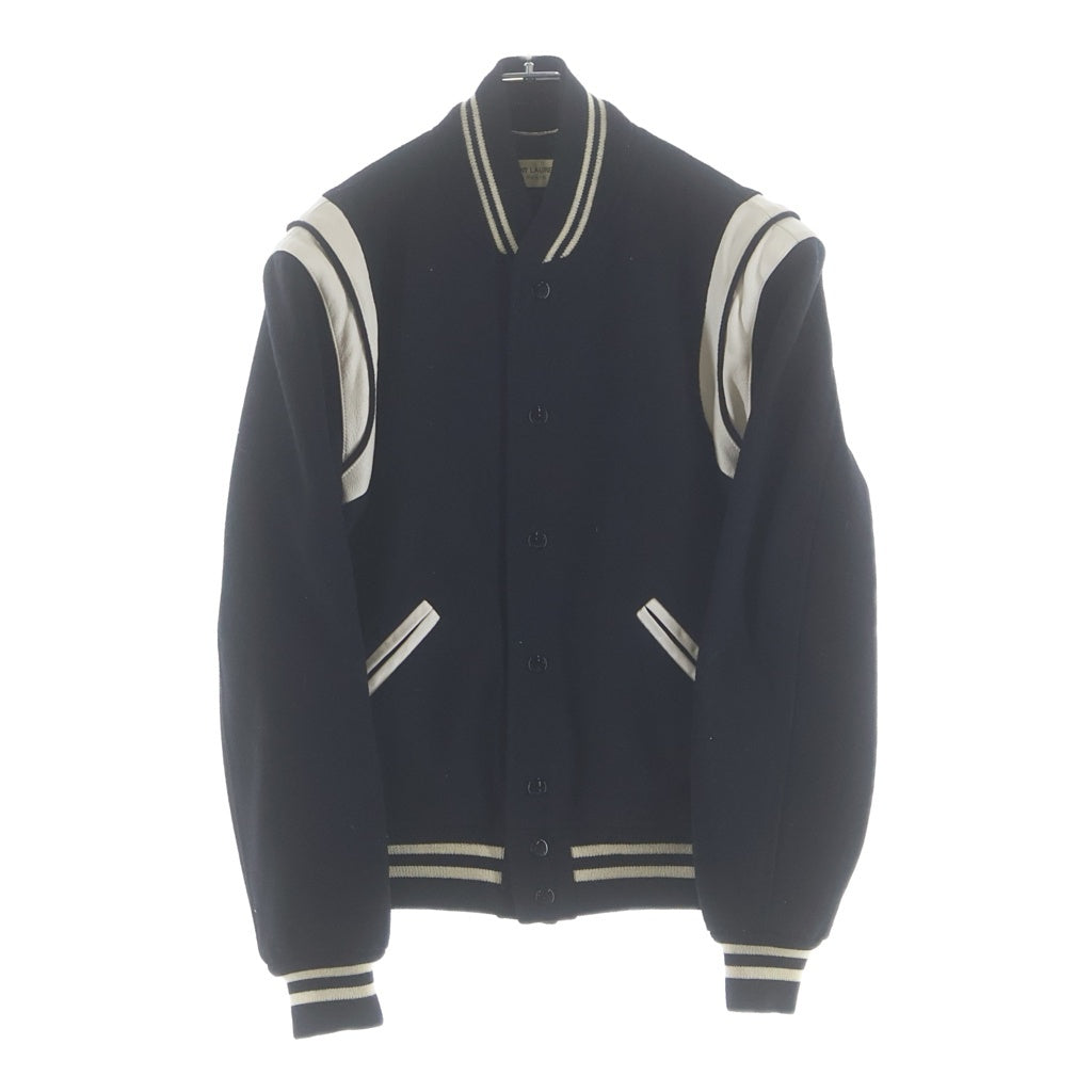 SAINT LAURENT PARIS(サンローランパリ) TEDDY JACKET テディジャケット レザートリムウールスタジアムジャンパー ブルゾン 354718 ブラック
