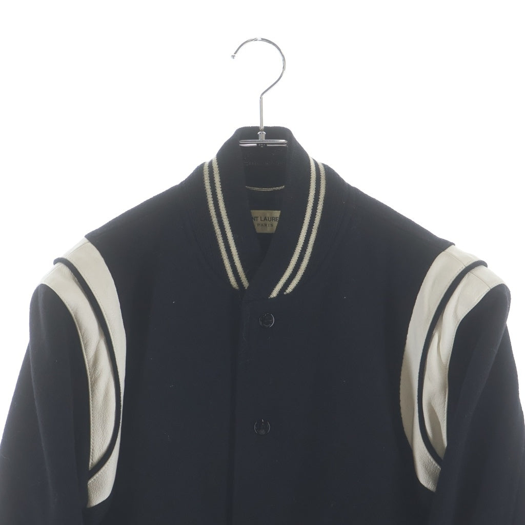 SAINT LAURENT PARIS(サンローランパリ) TEDDY JACKET テディジャケット レザートリムウールスタジアムジャンパー ブルゾン 354718 ブラック
