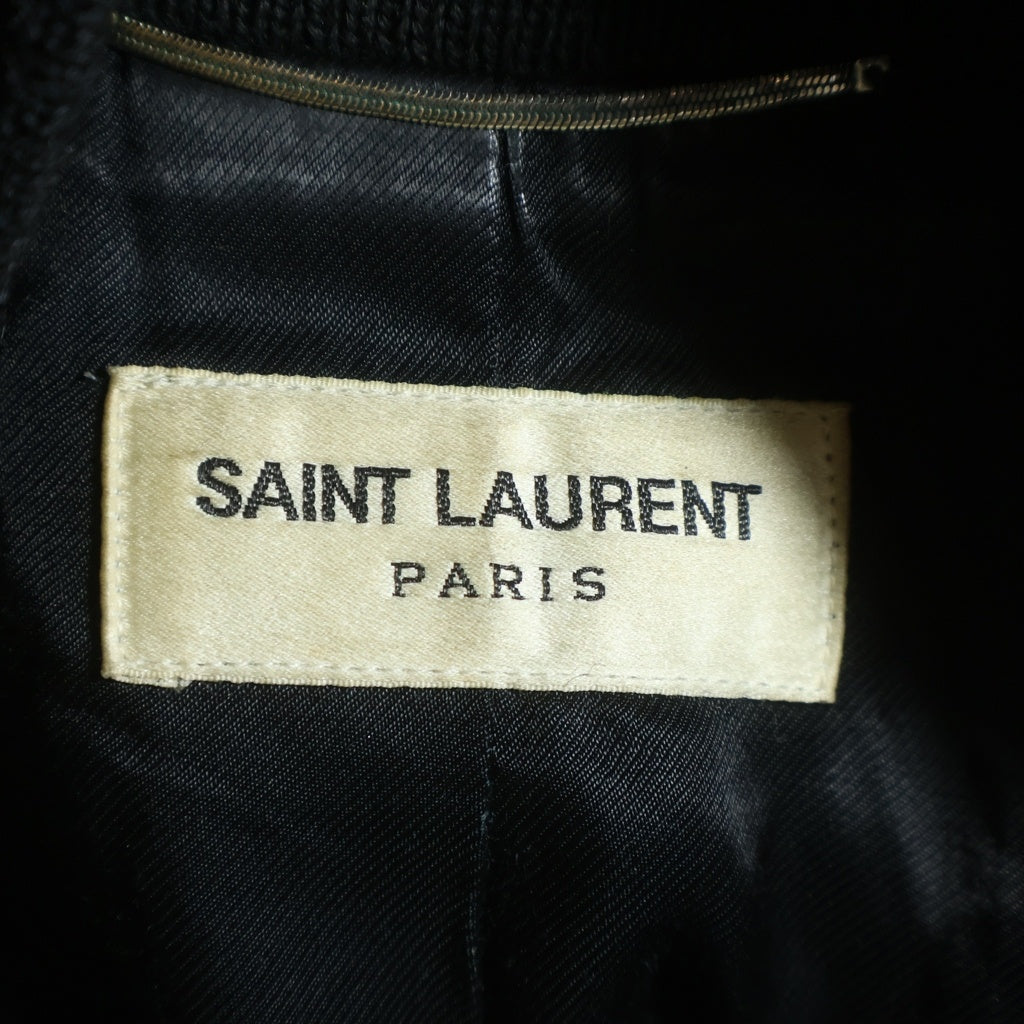 SAINT LAURENT PARIS(サンローランパリ) TEDDY JACKET テディジャケット レザートリムウールスタジアムジャンパー ブルゾン 354718 ブラック