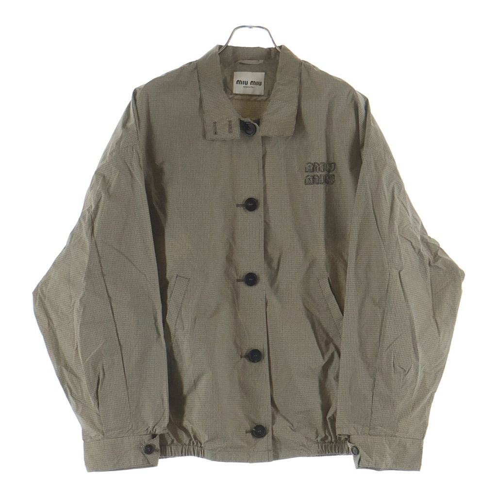 miumiu(ミュウミュウ) 25SS チェック柄フロントロゴボタンブルゾンジャケット ML1046 ベージュ