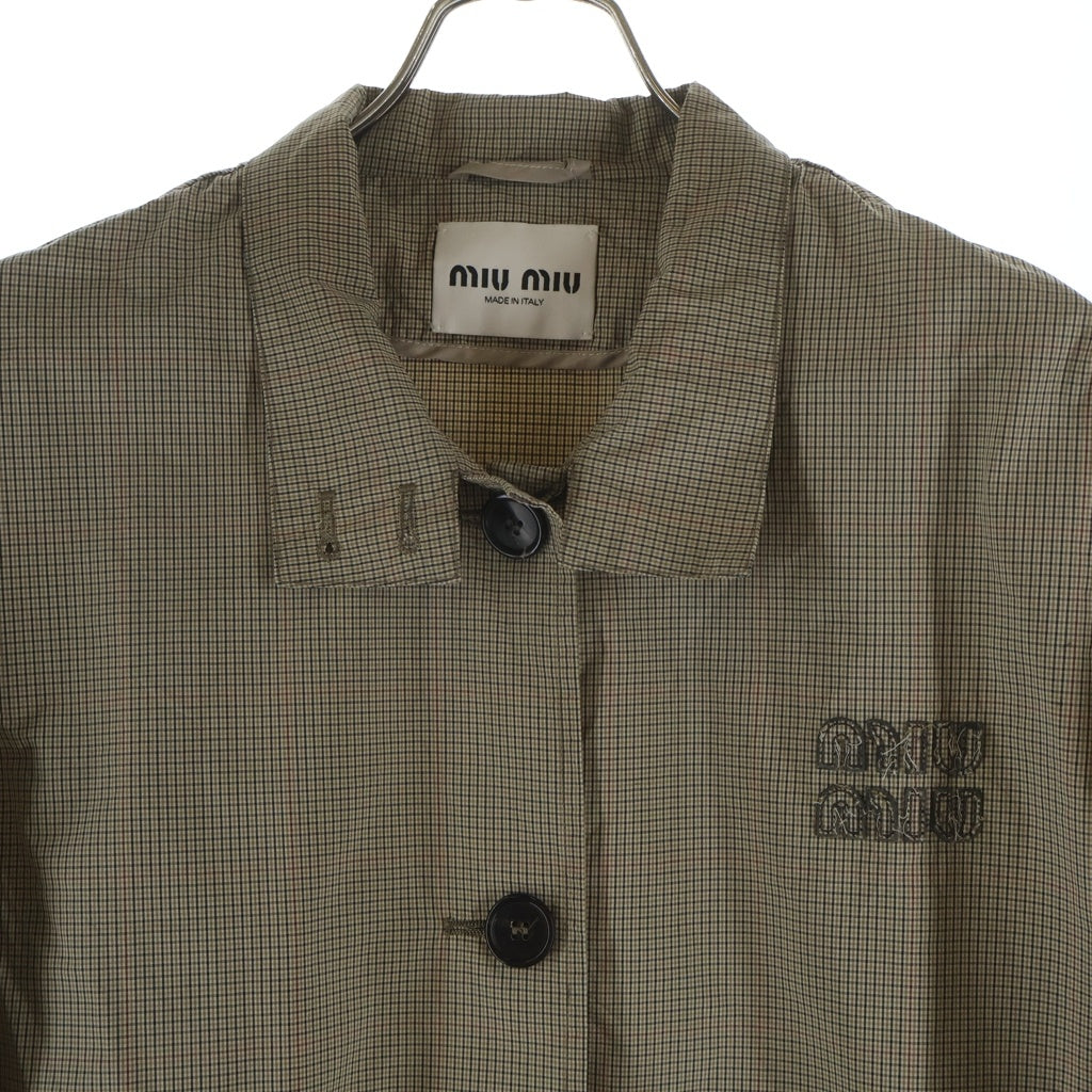 miumiu(ミュウミュウ) 25SS チェック柄フロントロゴボタンブルゾンジャケット ML1046 ベージュ