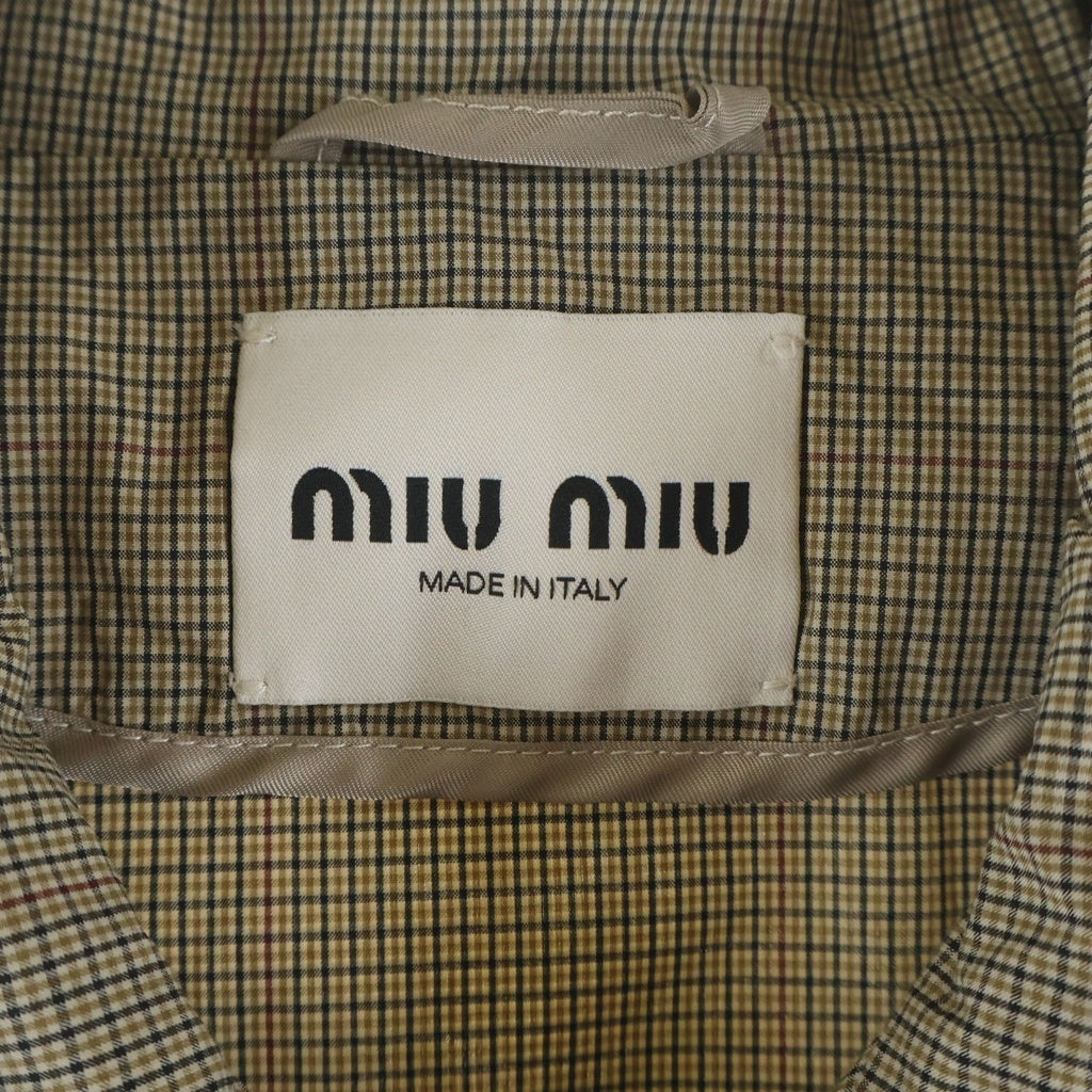 miumiu(ミュウミュウ) 25SS チェック柄フロントロゴボタンブルゾンジャケット ML1046 ベージュ