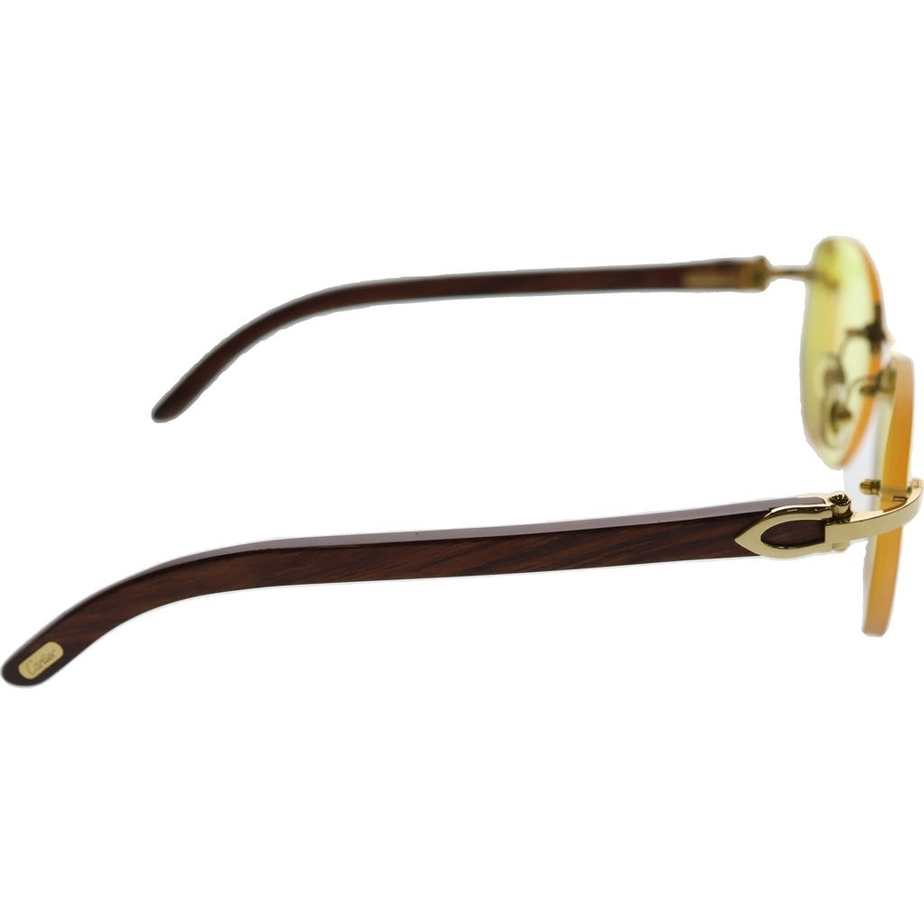 Cartier(カルティエ) レクタングル リムレス ウッドテンプル サングラス 眼鏡 メガネ 3786377 イエロー/ブラウン
