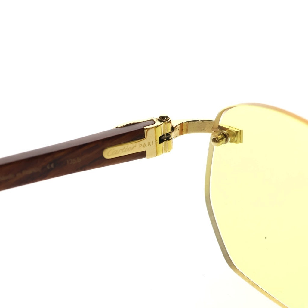Cartier(カルティエ) レクタングル リムレス ウッドテンプル サングラス 眼鏡 メガネ 3786377 イエロー/ブラウン