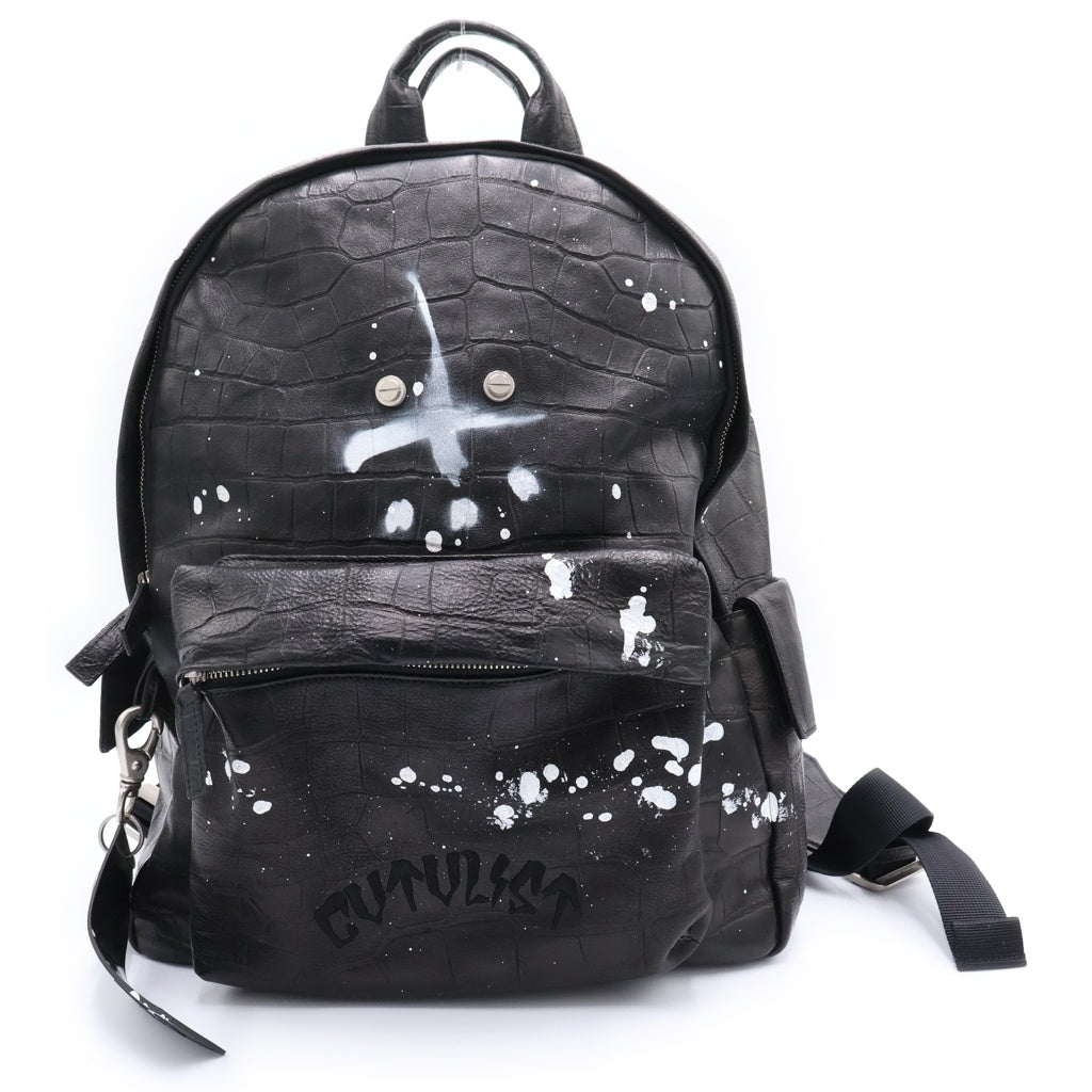 cvtvlist(カタリスト) LEATHER CROCO BACKPACK レザー クロコデザイン バックパック ロゴ刺繍リュック ブラック