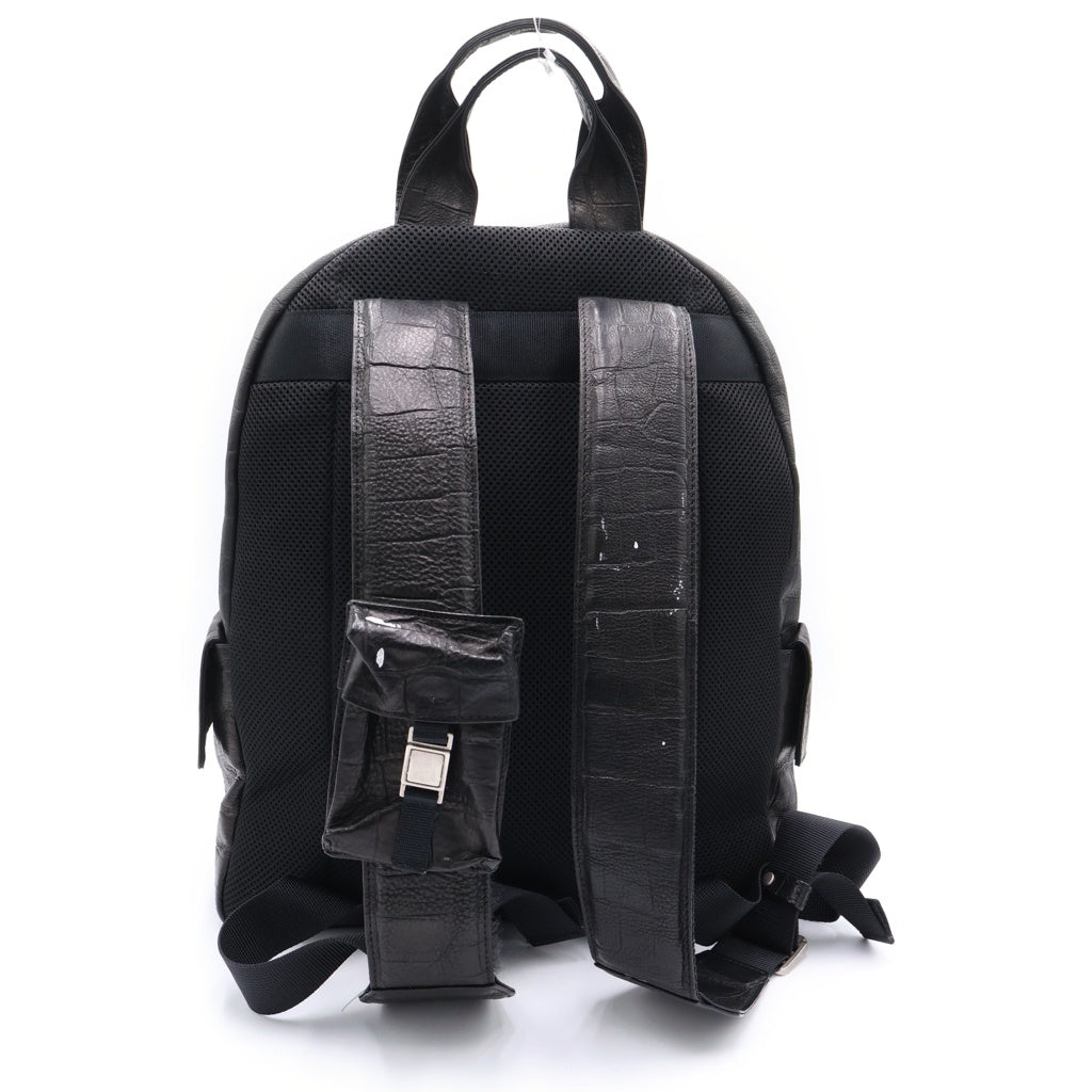 cvtvlist(カタリスト) LEATHER CROCO BACKPACK レザー クロコデザイン バックパック ロゴ刺繍リュック ブラック