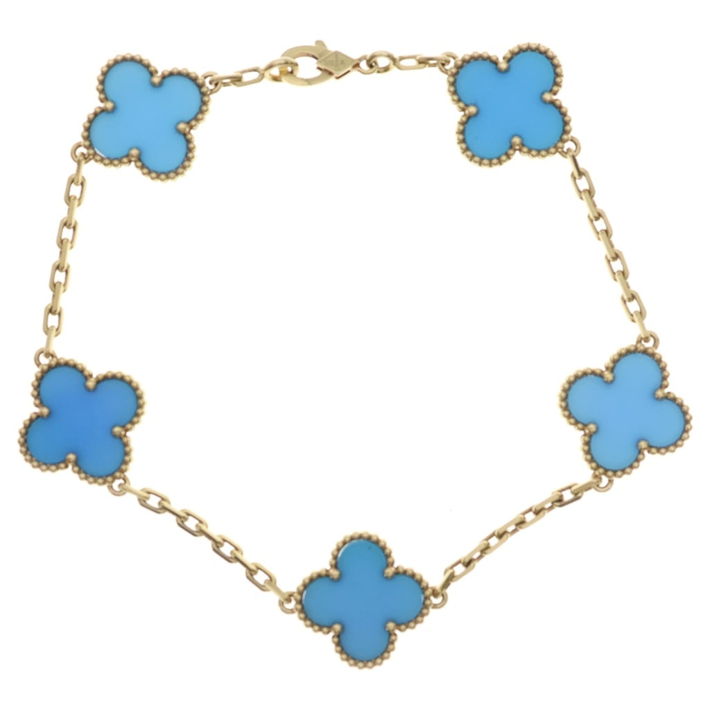 Van Cleef & Arpels(ヴァンクリーフアンドアーペル) K18YG Vintage Alhambra Bracelet Agate ヴィンテージアルハンブラ 5モチーフ ブレスレット アゲート VCARP34900 ゴールド/ブルー レディース