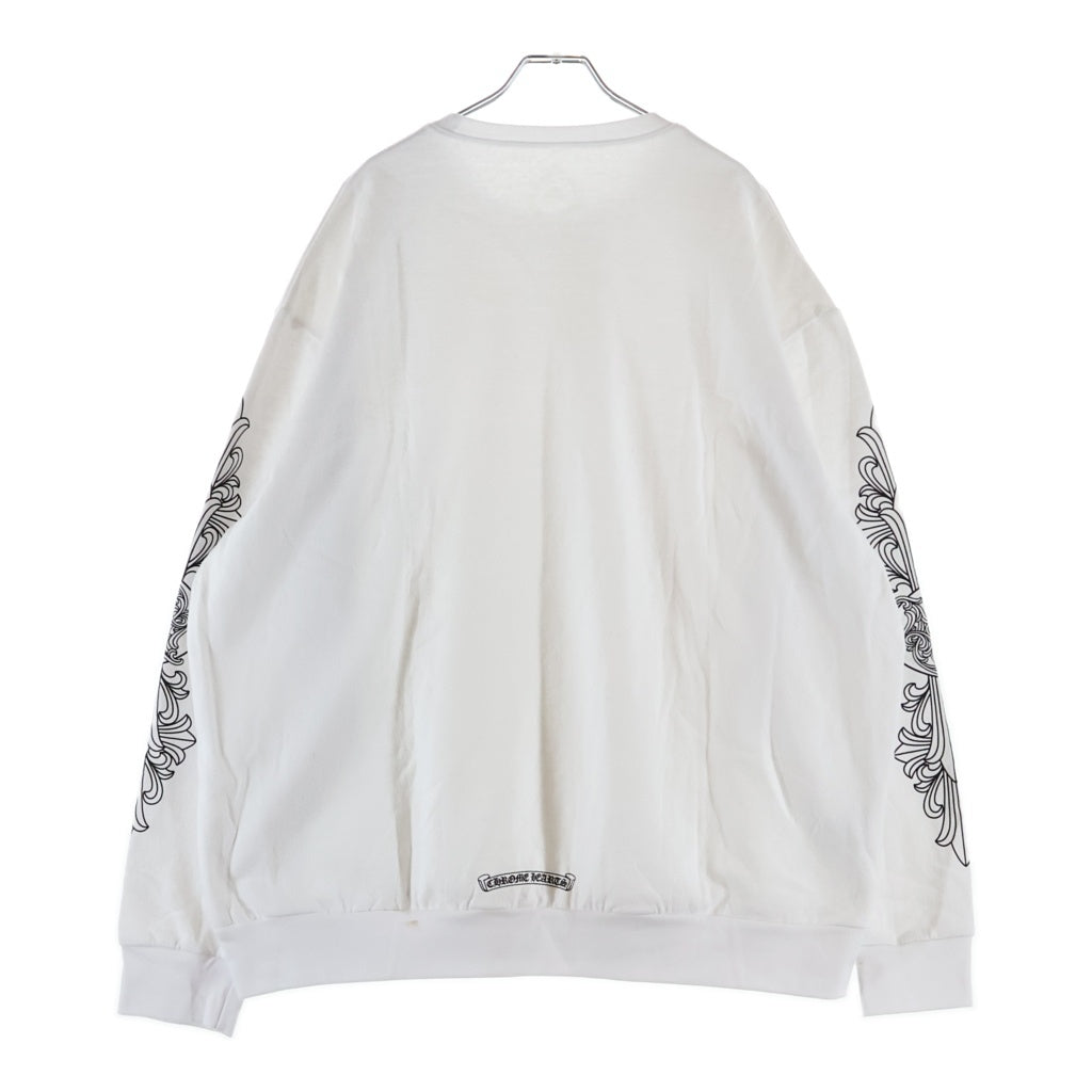 CHROME HEARTS(クロムハーツ) LOVE YOU NECK LOGO ラブユー ネックロゴ 袖フローラルプリント クルーネックスウェット ホワイト