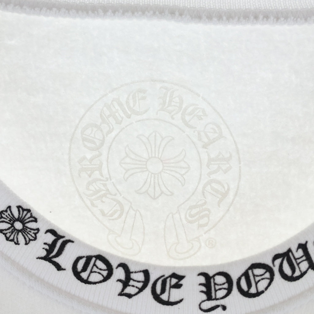 CHROME HEARTS(クロムハーツ) LOVE YOU NECK LOGO ラブユー ネックロゴ 袖フローラルプリント クルーネックスウェット ホワイト