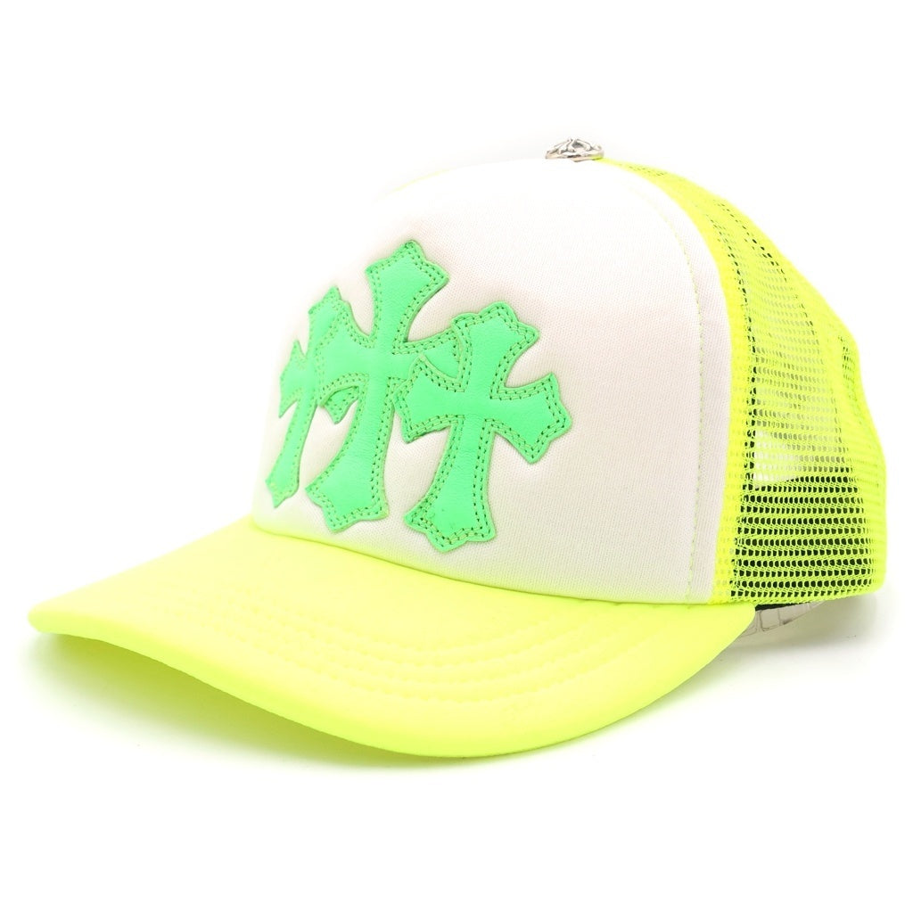 CHROME HEARTS(クロムハーツ) TRUCKER CAP セメタリークロス レザーパッチトラッカー メッシュキャップ 帽子 ホワイト/ライム/シルバー
