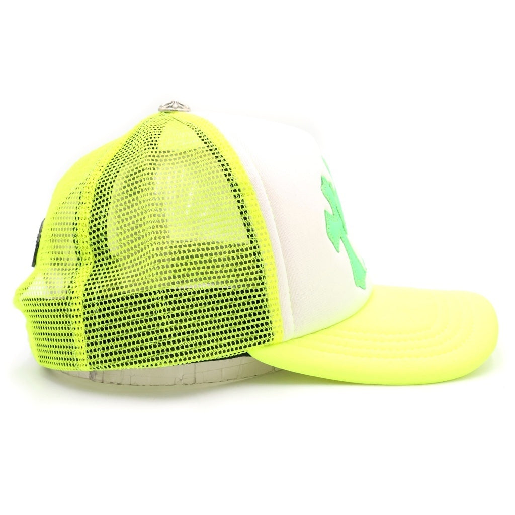 CHROME HEARTS(クロムハーツ) TRUCKER CAP セメタリークロス レザーパッチトラッカー メッシュキャップ 帽子 ホワイト/ライム/シルバー
