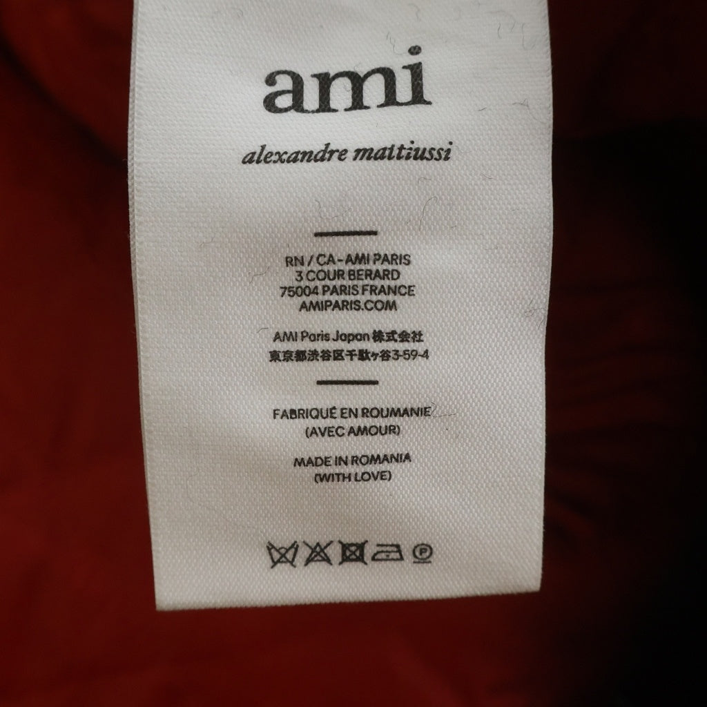 AMI Alexandre Mattiussi(アミアレクサンドルマテュッシ) レザー切替ウールバーシティジャケット スタジャン HJK214.259 ブラック/ホワイト