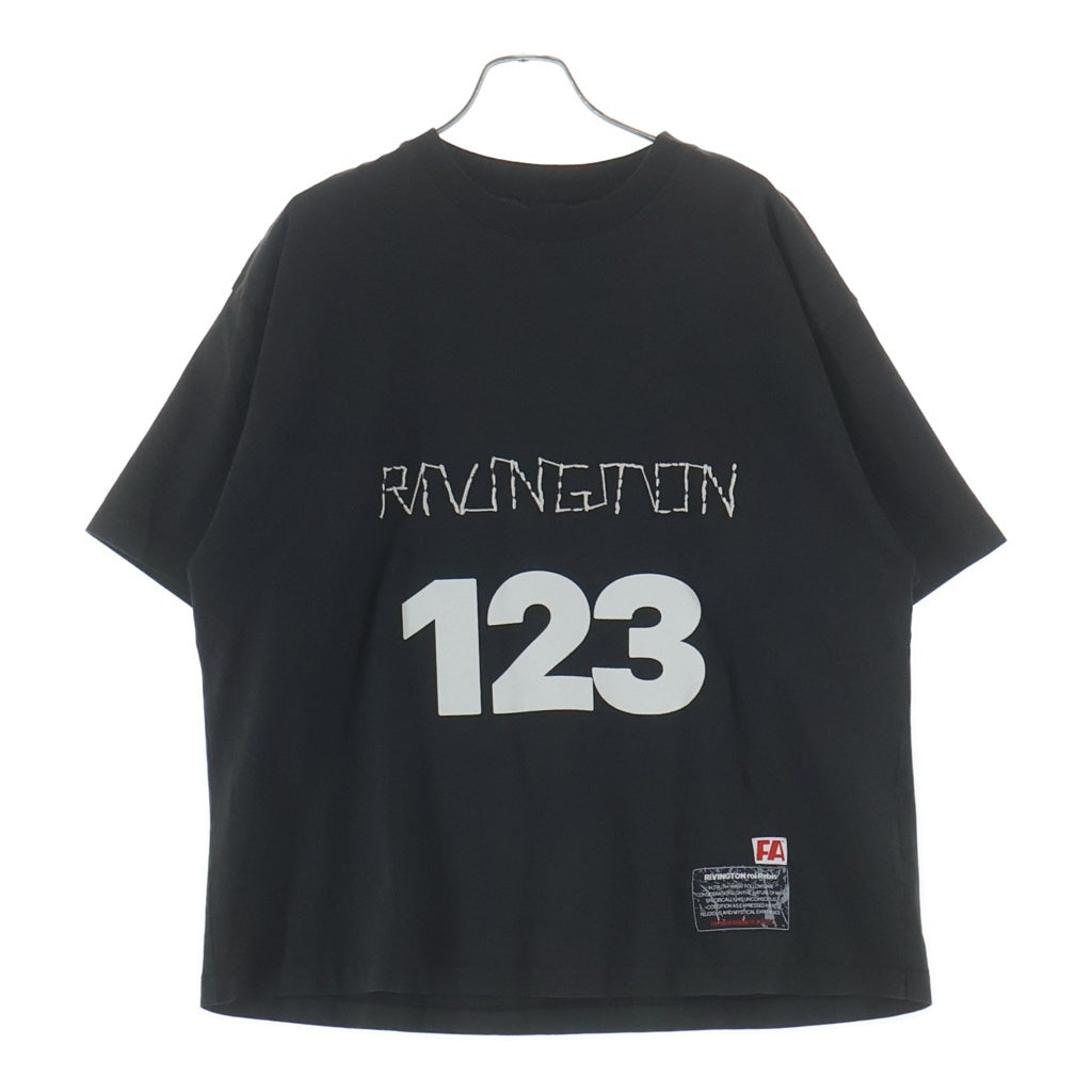 RRR123 RIVINGTON roi Rebis(リヴィントンロイレビス) フロント プリント&刺繍 バック プリント 半袖カットソー ロンT ブラック