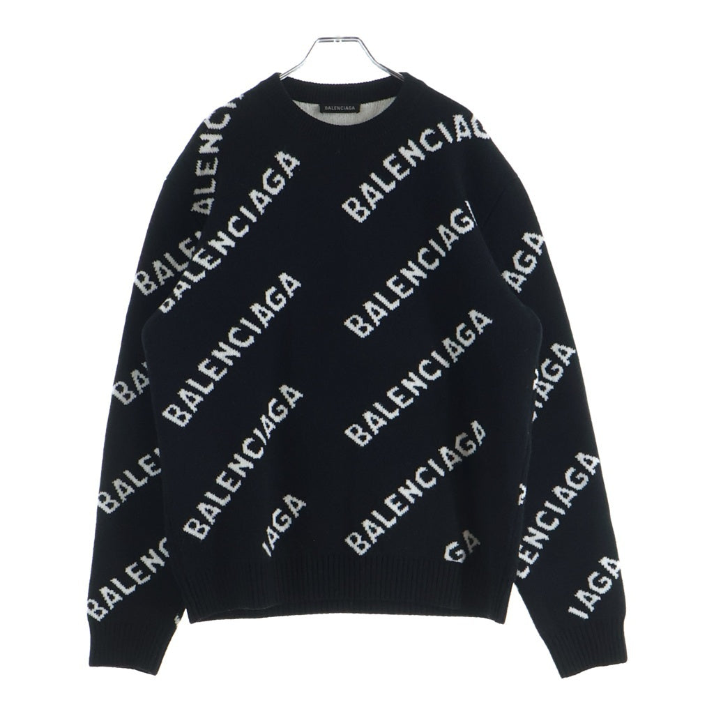 BALENCIAGA(バレンシアガ) ロゴ総柄 クルーネックニットセーター 648433 ブラック