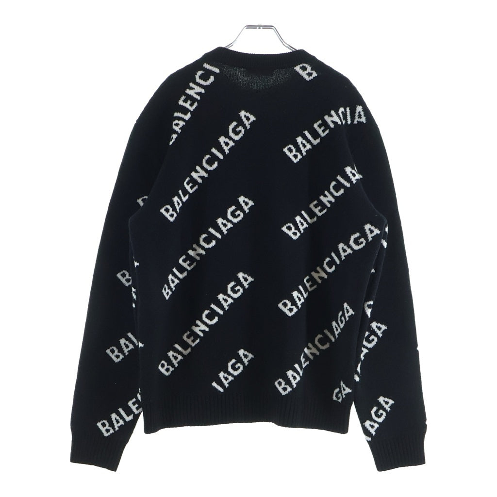 BALENCIAGA(バレンシアガ) ロゴ総柄 クルーネックニットセーター 648433 ブラック
