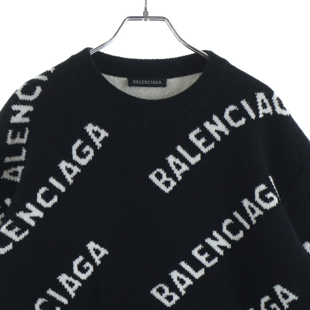 BALENCIAGA(バレンシアガ) ロゴ総柄 クルーネックニットセーター 648433 ブラック
