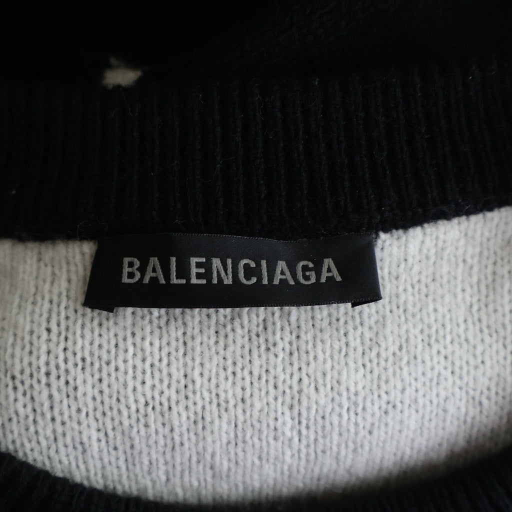 BALENCIAGA(バレンシアガ) ロゴ総柄 クルーネックニットセーター 648433 ブラック