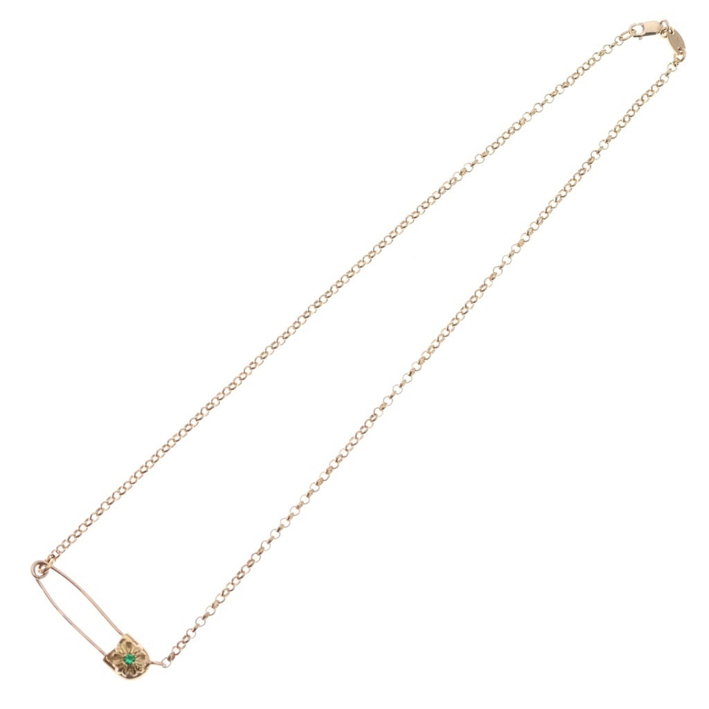 CHROME HEARTS(クロムハーツ) 22K SAFETY PIN R16 1EMRLD セーフティピン 1エメラルド ロールチェーンネックレス 16inch ゴールド