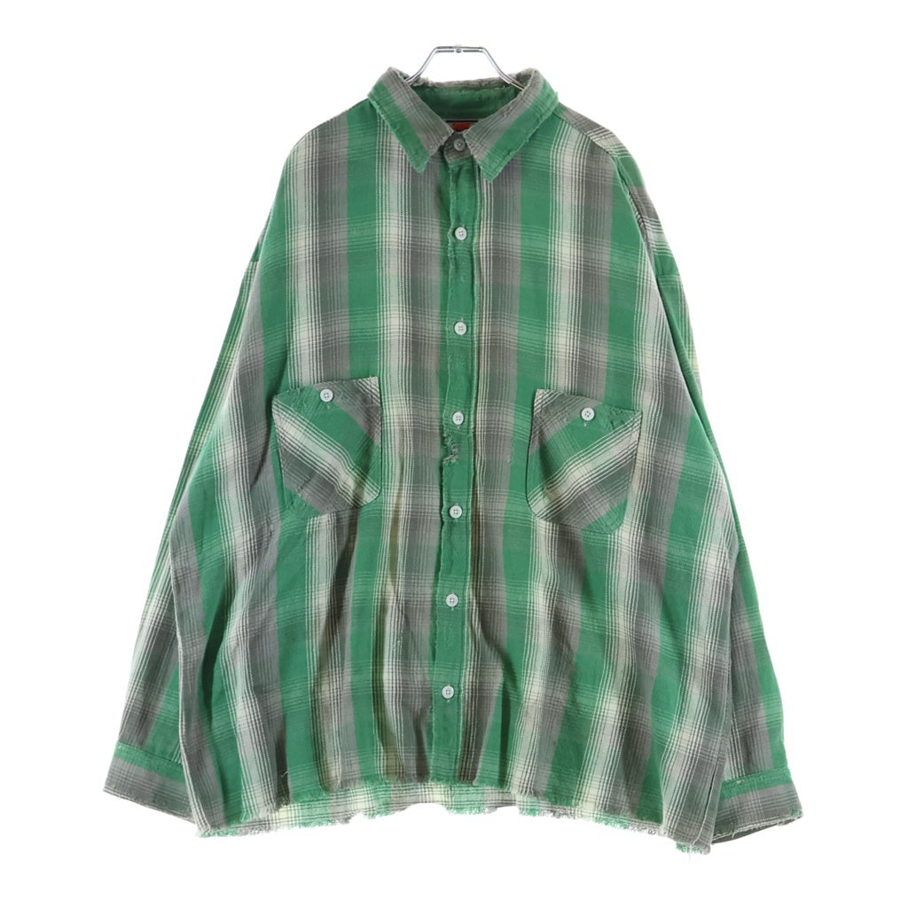 SAINT MICHAEL(セントマイケル) SHERMER ACADEMY CHECK FRANNEL SHIRT チェックフランネルシャツ ダメージ加工 SM-S23-0000-088 グリーン