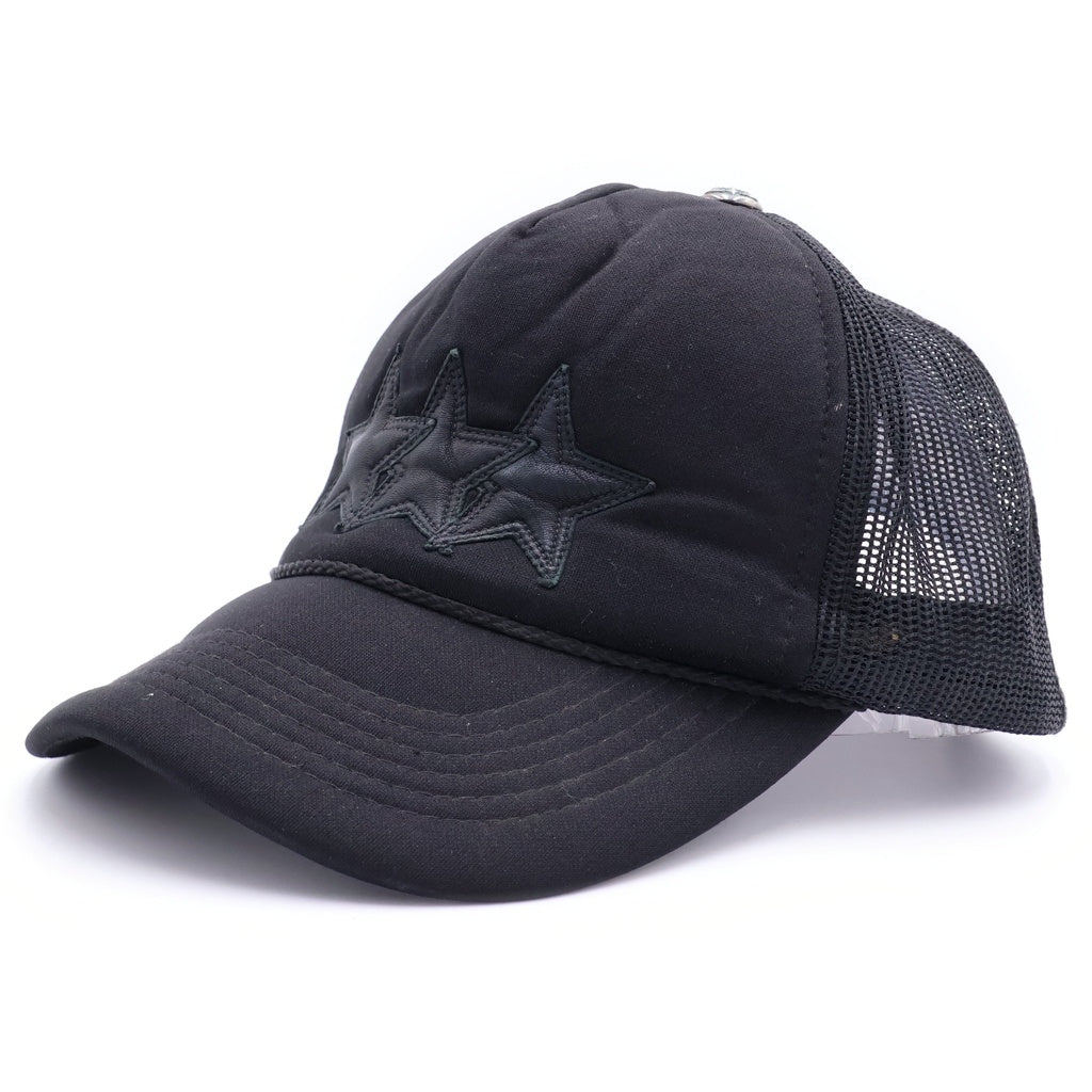 CHROME HEARTS(クロムハーツ) 3STAR TRUCKER CAP スターレザーパッチ スターボール付 メッシュ トラッカーキャップ ベースボールキャップ 帽子 ブラック