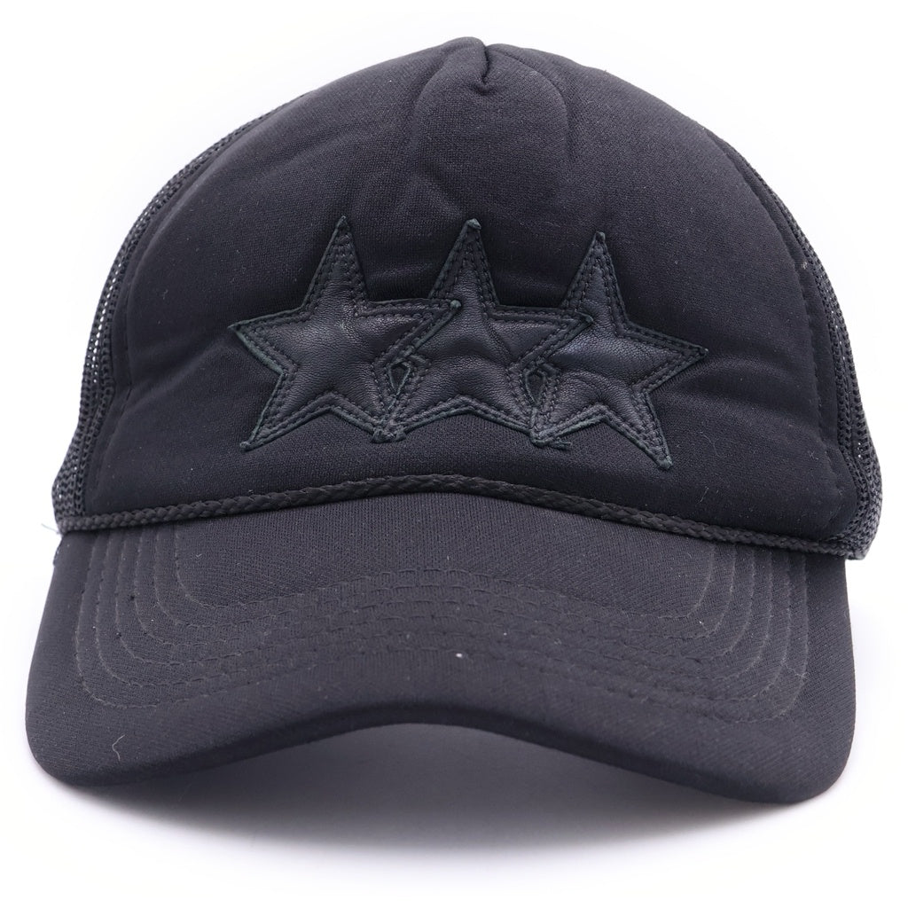 CHROME HEARTS(クロムハーツ) 3STAR TRUCKER CAP スターレザーパッチ スターボール付 メッシュ トラッカーキャップ ベースボールキャップ 帽子 ブラック