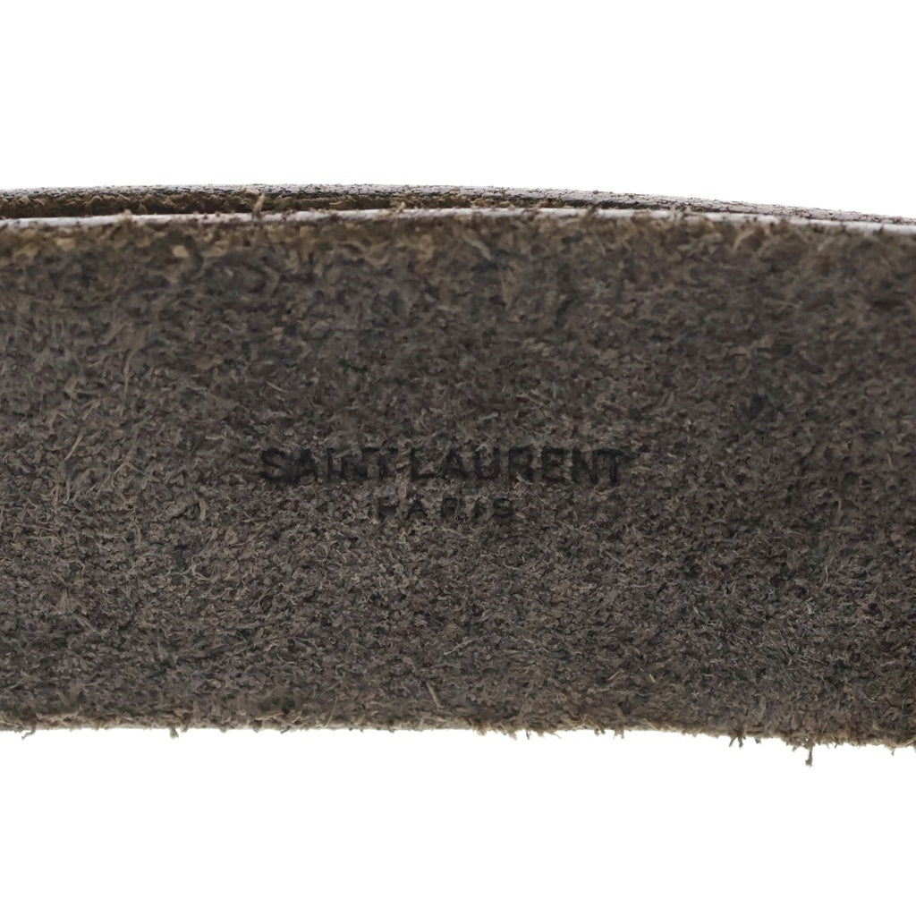 SAINT LAURENT PARIS(サンローランパリ) YSLロゴ ウエスタンバックル レザーベルト シルバー/ブラウン