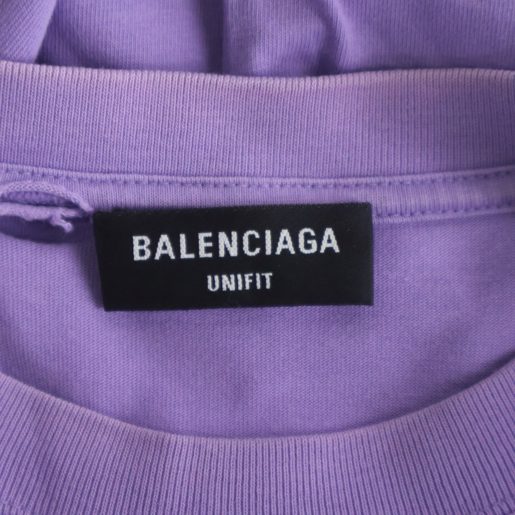 BALENCIAGA(バレンシアガ) 21SS デストロイ加工 ロゴプリント 半袖Tシャツ カットソー パープル 651795 TKVB8
