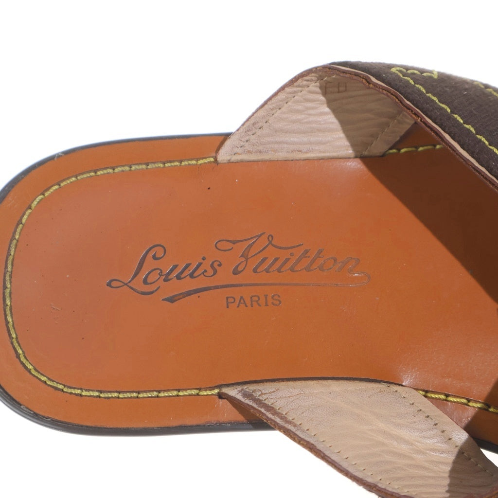 LOUIS VUITTON(ルイヴィトン) イエローステッチ トングサンダル レザーサンダル ブラウン FD 0075