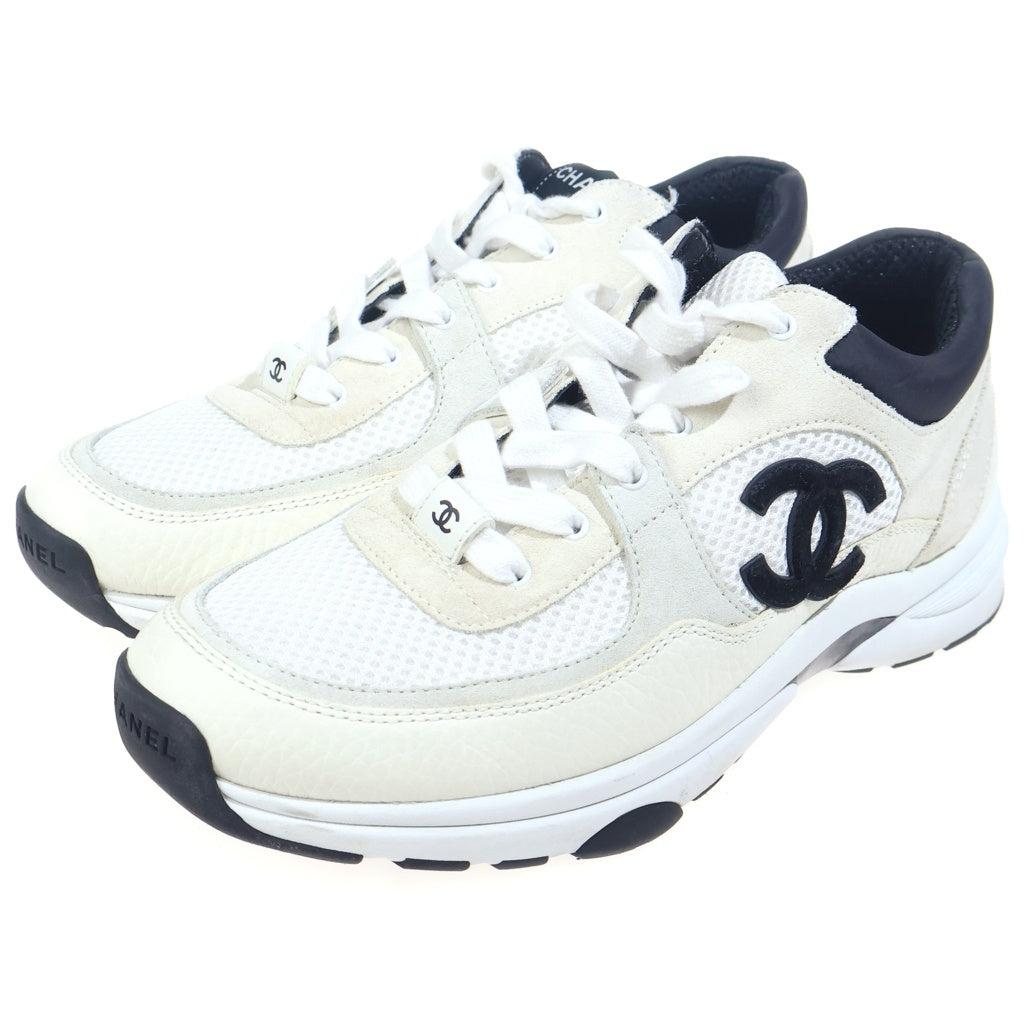 CHANEL(シャネル) ココマーク メッシュ レザー ローカットスニーカー ホワイト/ブラック G38301