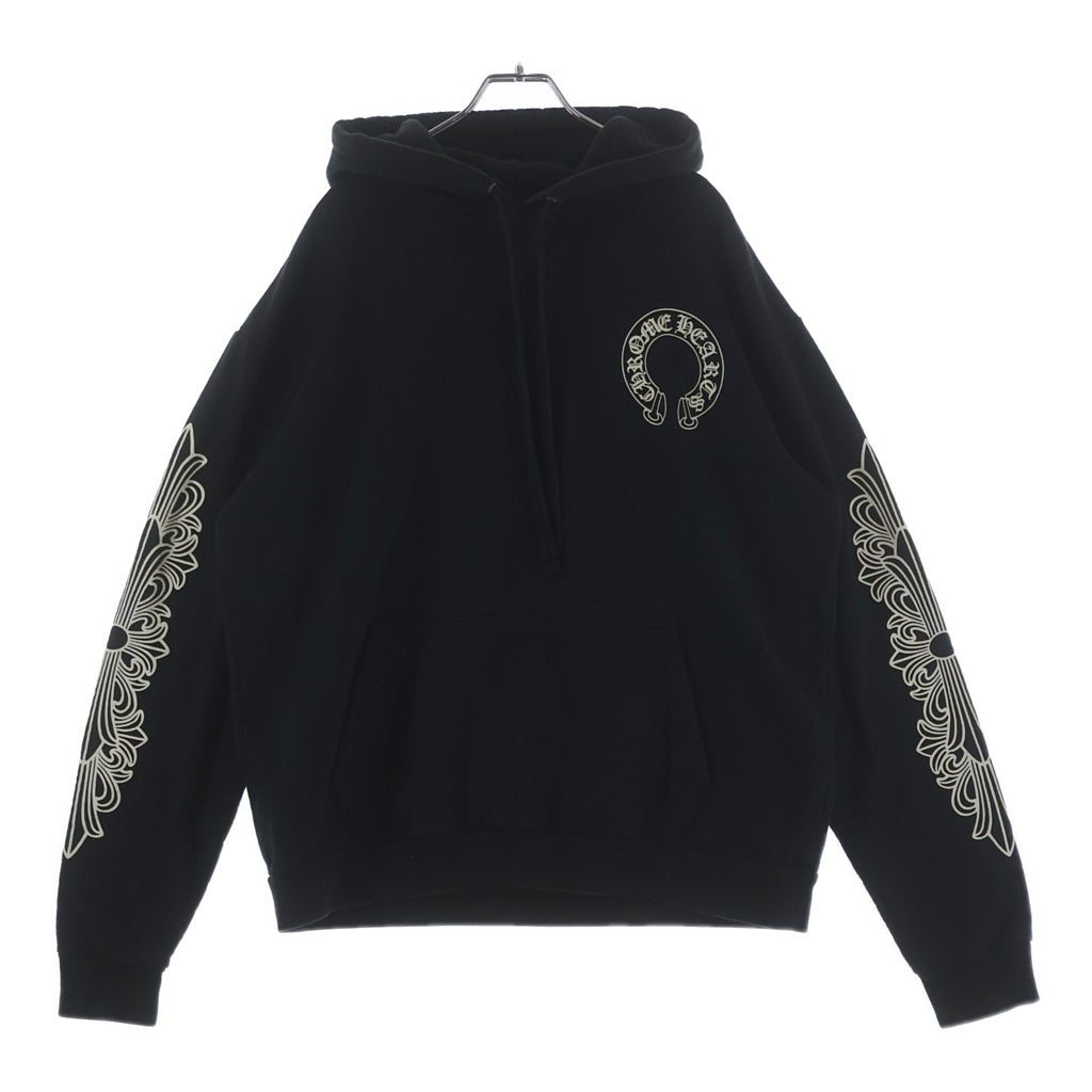 CHROME HEARTS(クロムハーツ) SWTSHRT PLVR 袖フローラル バックホースシュープリント スウェット プルオーバーパーカー ブラック
