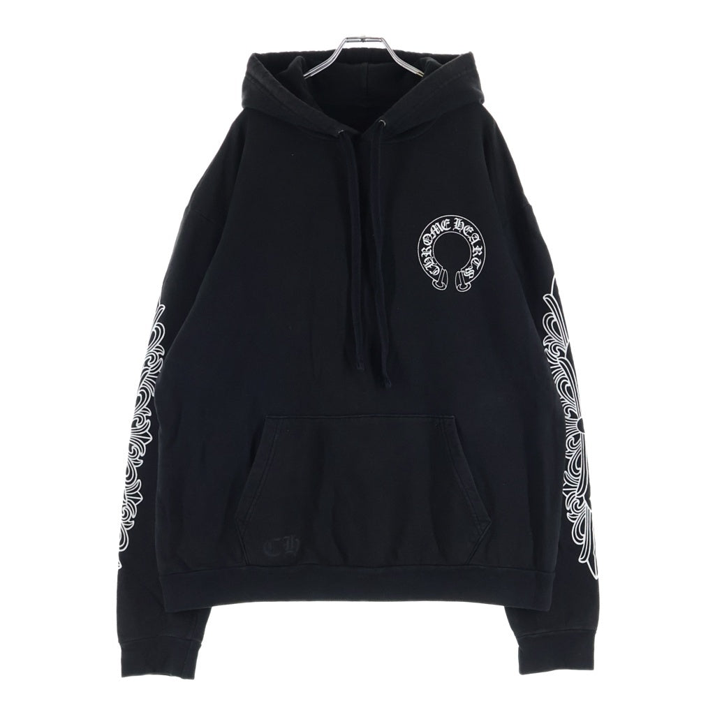 CHROME HEARTS(クロムハーツ) SWTSHRT PLVR 袖フローラル バックホースシュープリント スウェット プルオーバーパーカー ブラック