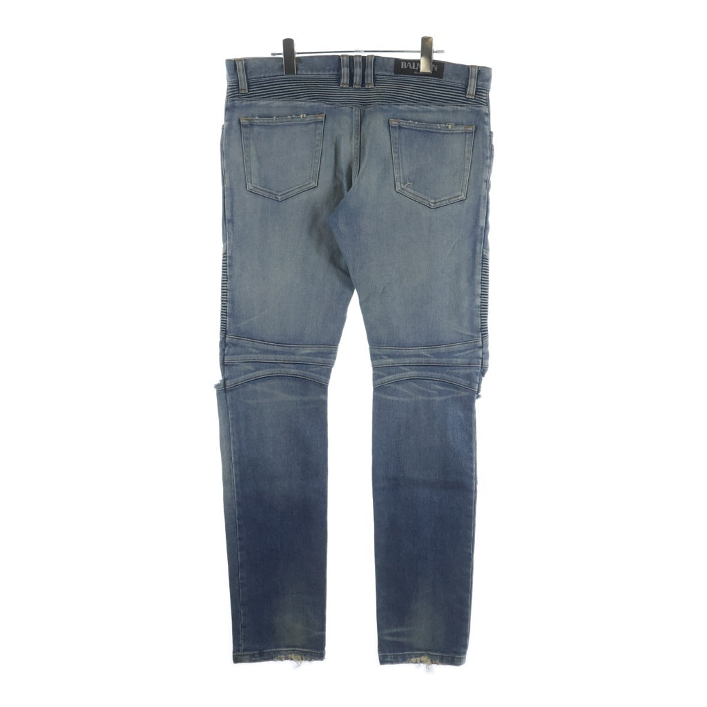 BALMAIN(バルマン) ダメージ加工 バイカースリムデニムパンツ インディゴ POHT551 C710V