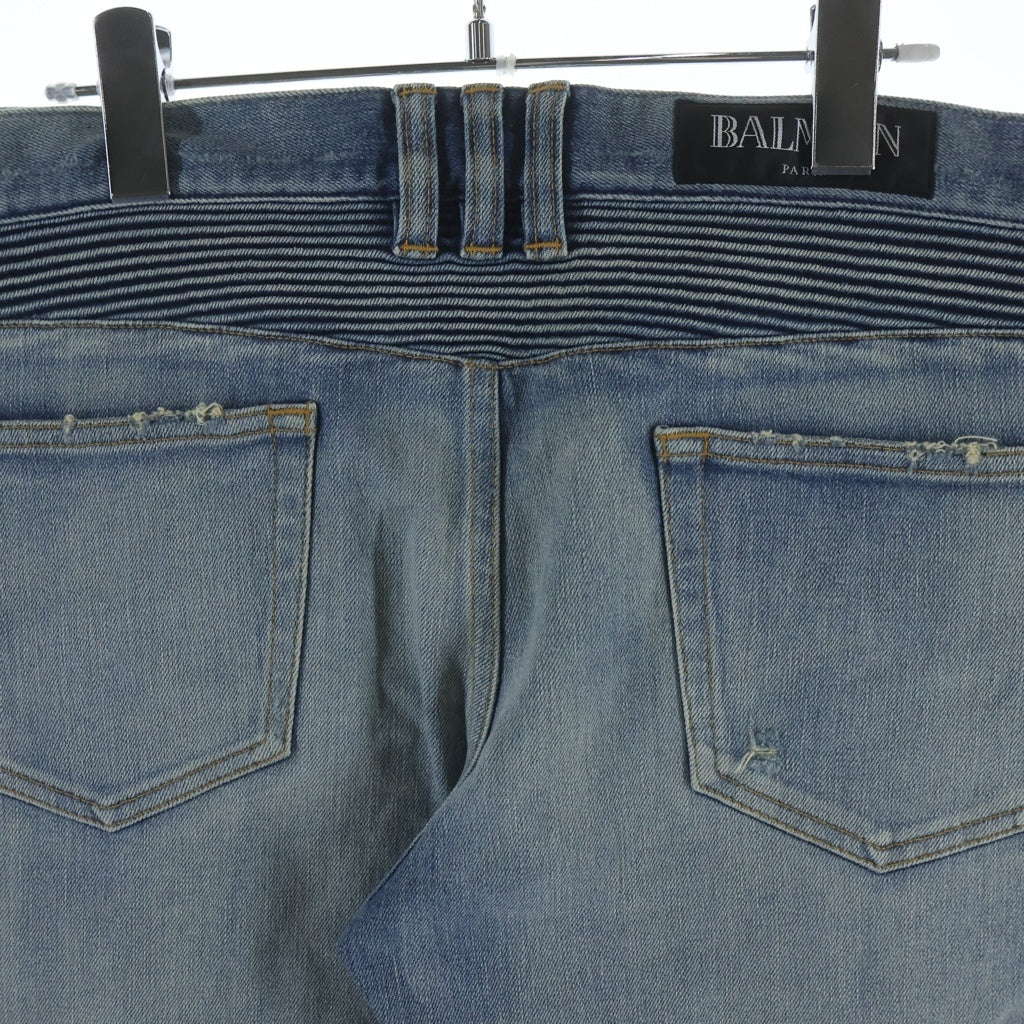 BALMAIN(バルマン) ダメージ加工 バイカースリムデニムパンツ インディゴ POHT551 C710V