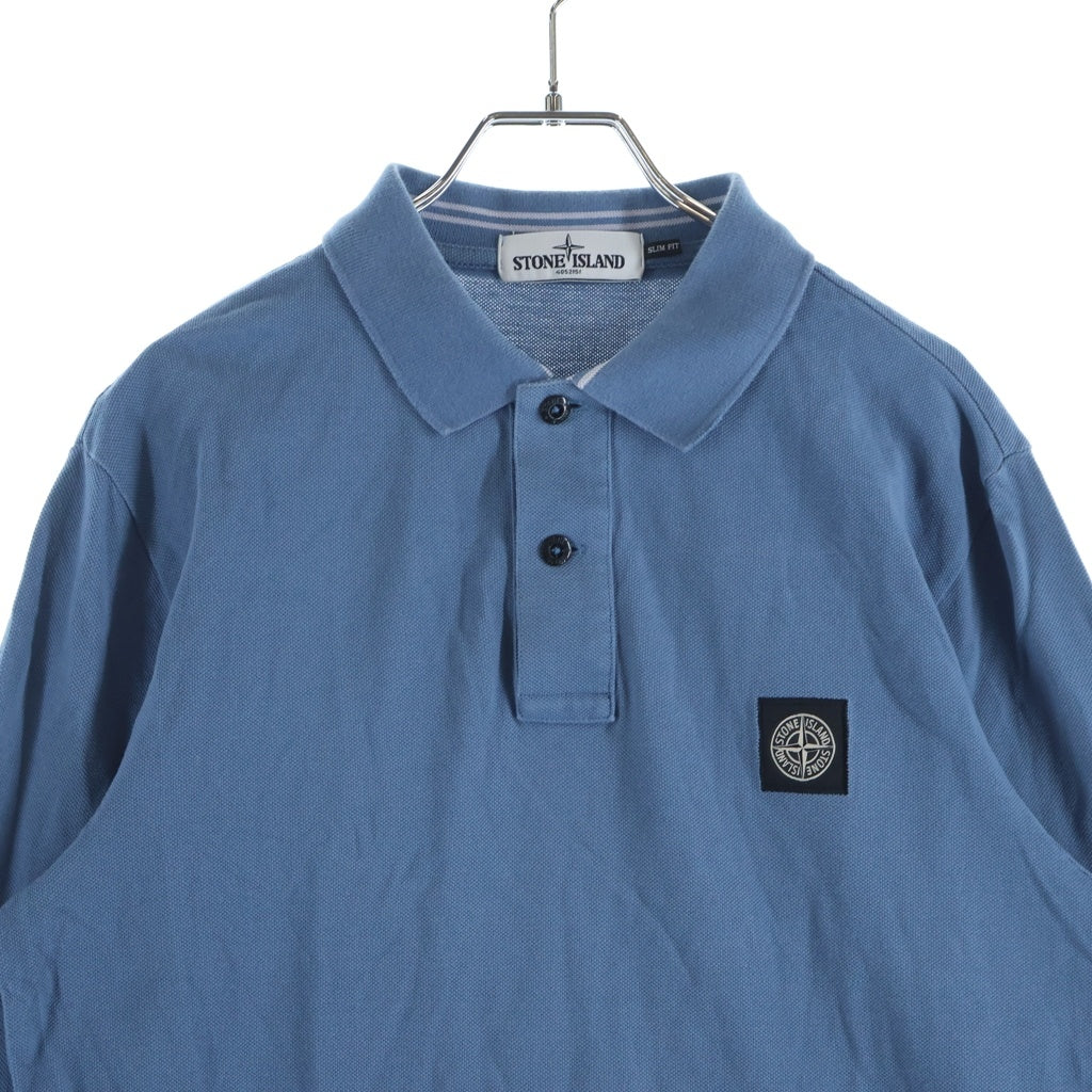 STONE ISLAND(ストーンアイランド) フロントロゴ パッチ 長袖ポロシャツ ブルー