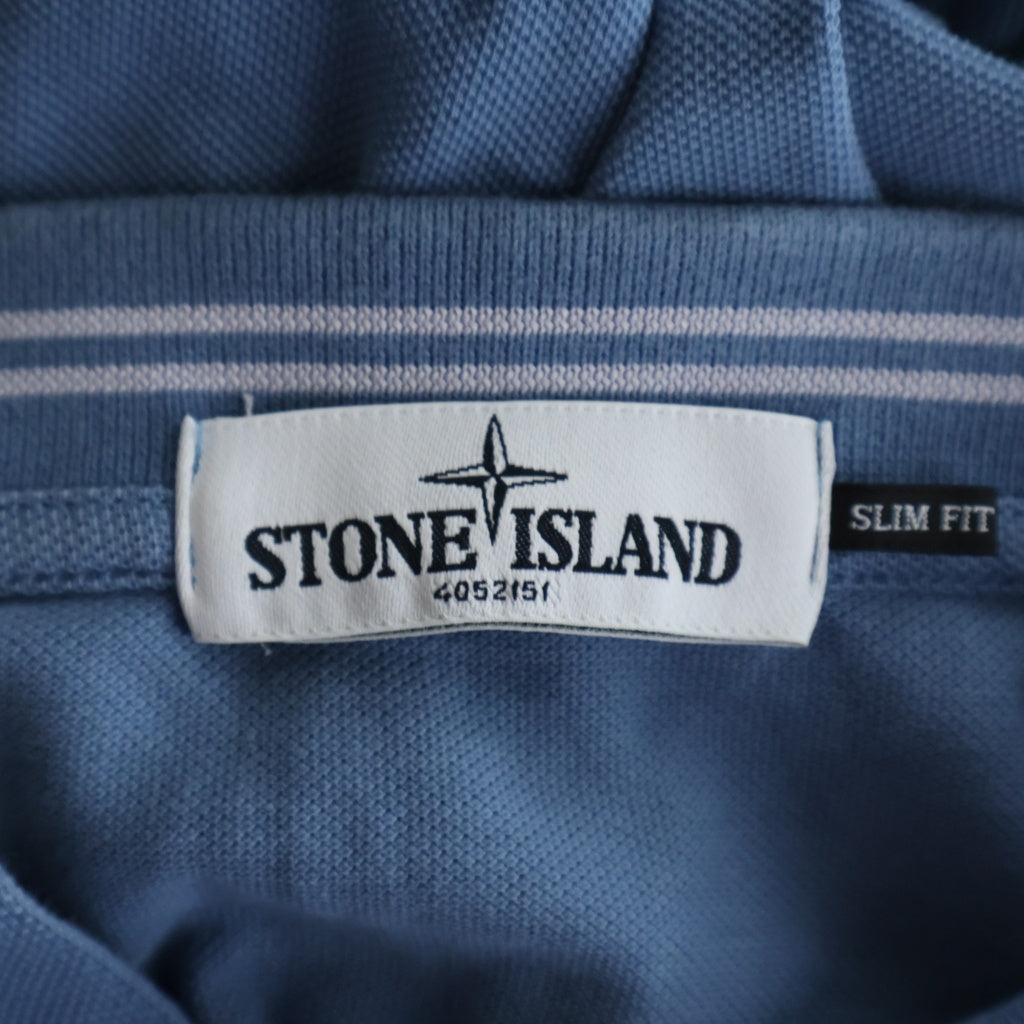 STONE ISLAND(ストーンアイランド) フロントロゴ パッチ 長袖ポロシャツ ブルー