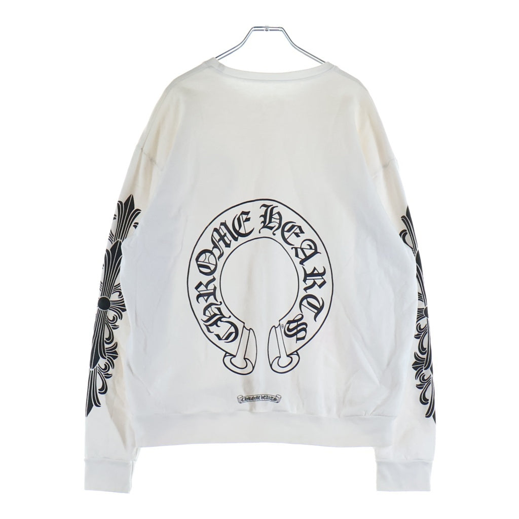 CHROME HEARTS(クロムハーツ) Horseshoe Arm Floral Cross L/S Sweatshirt ホースシュー アームフローラルクロス クルーネック スウェットトレーナー ホワイト