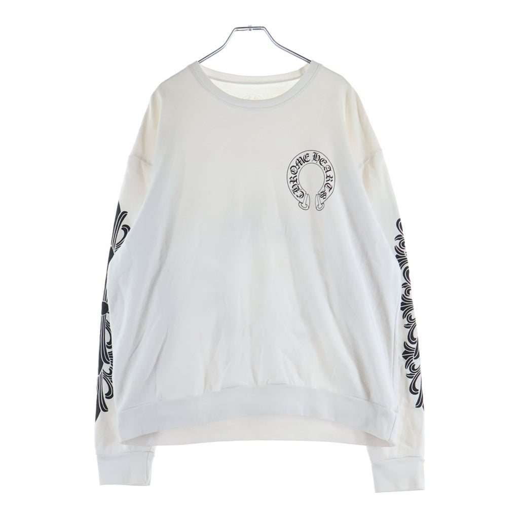 CHROME HEARTS(クロムハーツ) Horseshoe Arm Floral Cross L/S Sweatshirt ホースシュー アームフローラルクロス クルーネック スウェットトレーナー ホワイト