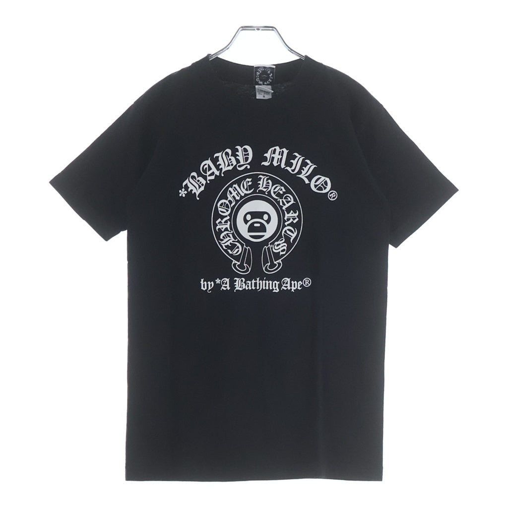 CHROME HEARTS(クロムハーツ) ×A BATHING APE BABY MILO TEE アベイジング エイプ コラボ フロント スクロールラベルロゴプリント クルーネック コットン 半袖Tシャツ カットソー ブラック